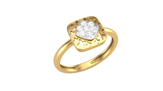 Eclat Celestial Square Gold Ring With - 0.13 Ct Round Diamond Cluster