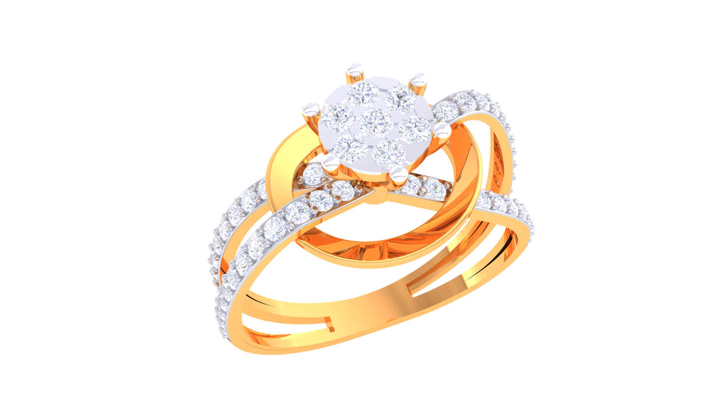 Trilune Radiance Éclipsée Gold Ring – 0.48 Ct Luminous Round Diamond