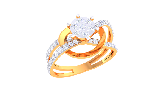 Trilune Radiance Éclipsée Gold Ring – 0.48 Ct Luminous Round Diamond