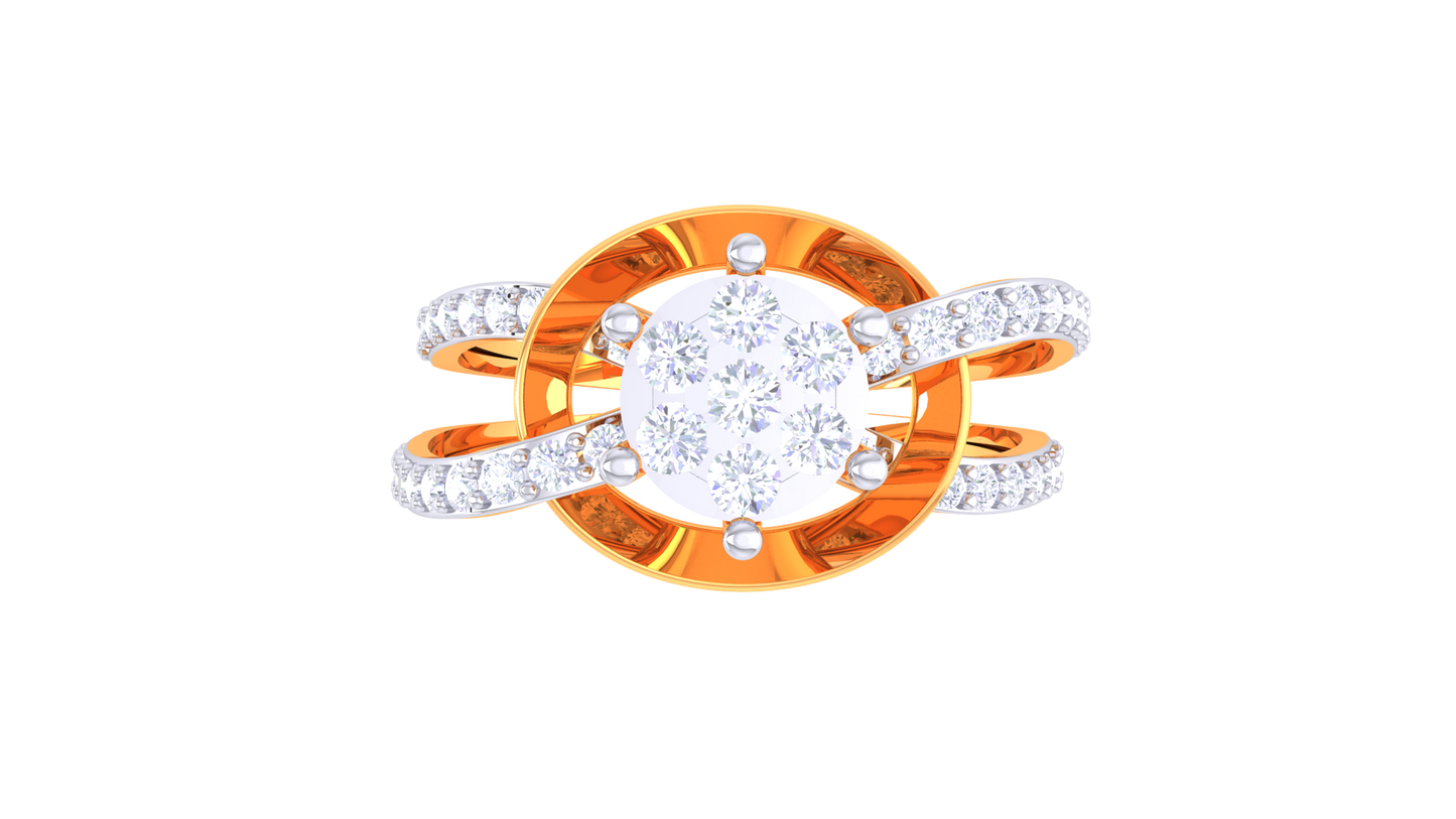 Trilune Radiance Éclipsée Gold Ring – 0.48 Ct Luminous Round Diamond