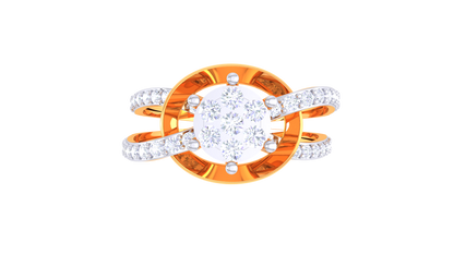 Trilune Radiance Éclipsée Gold Ring – 0.48 Ct Luminous Round Diamond