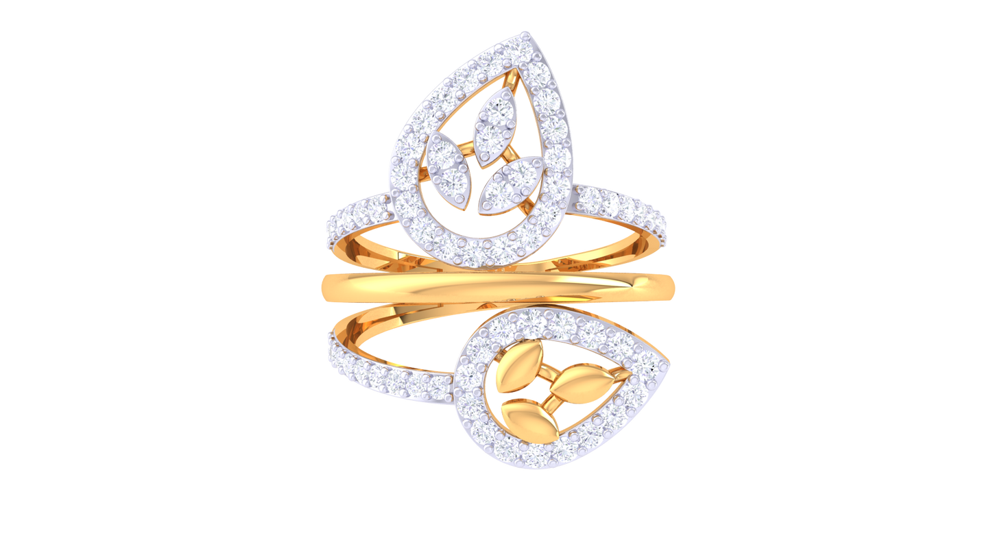 Eclat Twin Teardrop Ring In Gold – 0.61 Ct Diamonds