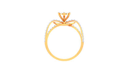 Trilune Radiance Éclipsée Gold Ring – 0.48 Ct Luminous Round Diamond