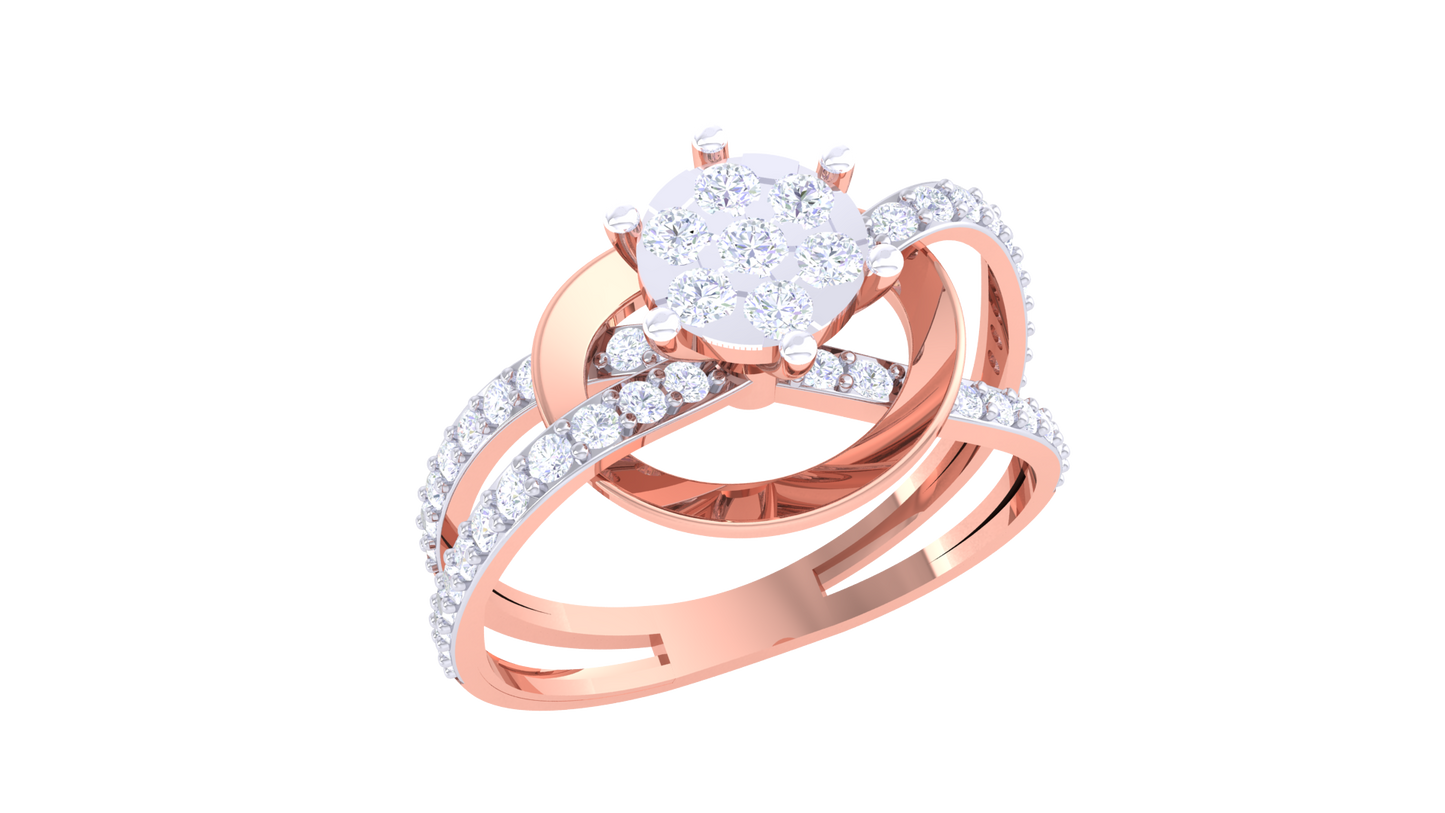 Trilune Radiance Éclipsée Gold Ring – 0.48 Ct Luminous Round Diamond