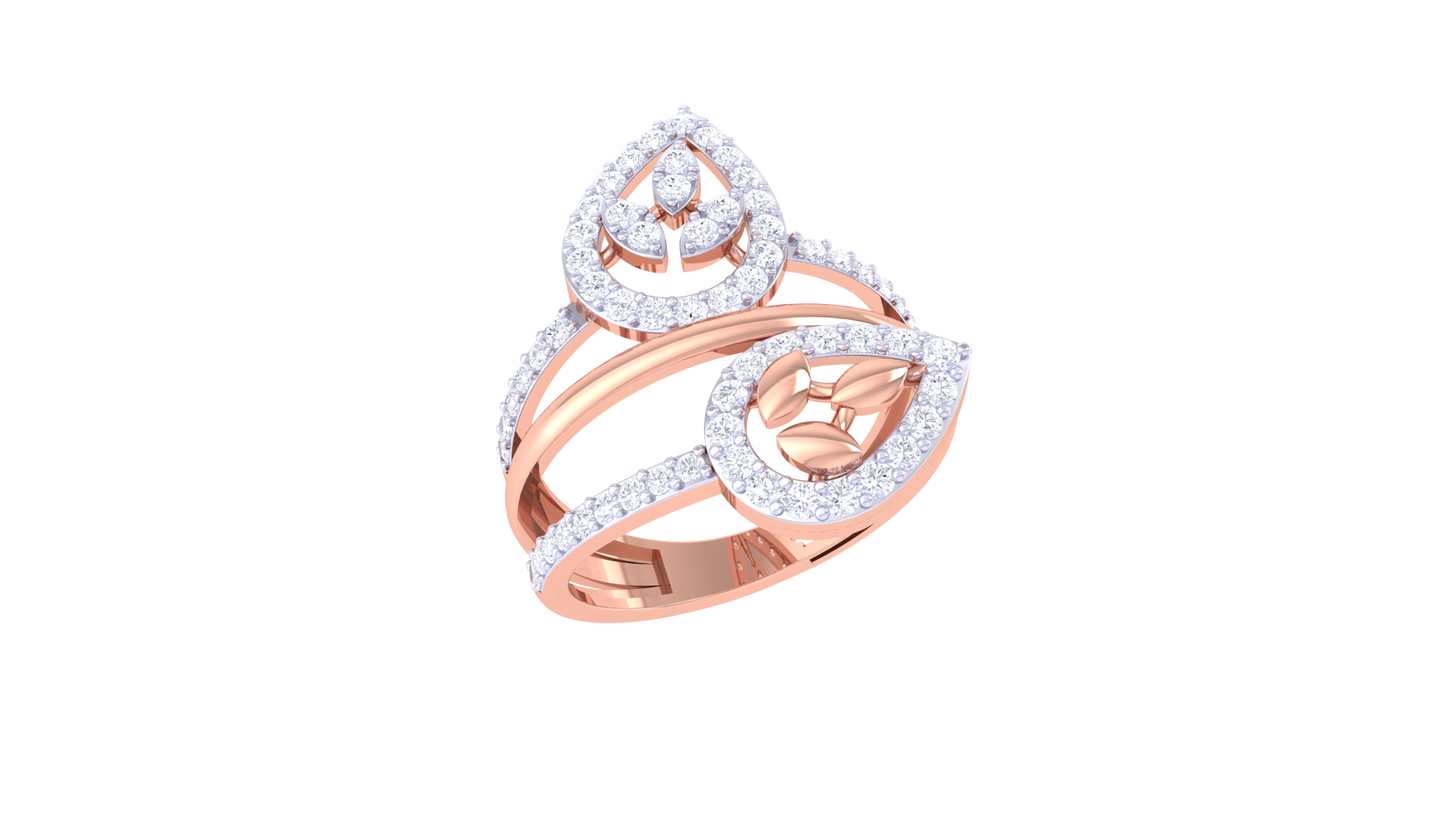 Eclat Twin Teardrop Ring In Gold – 0.61 Ct Diamonds