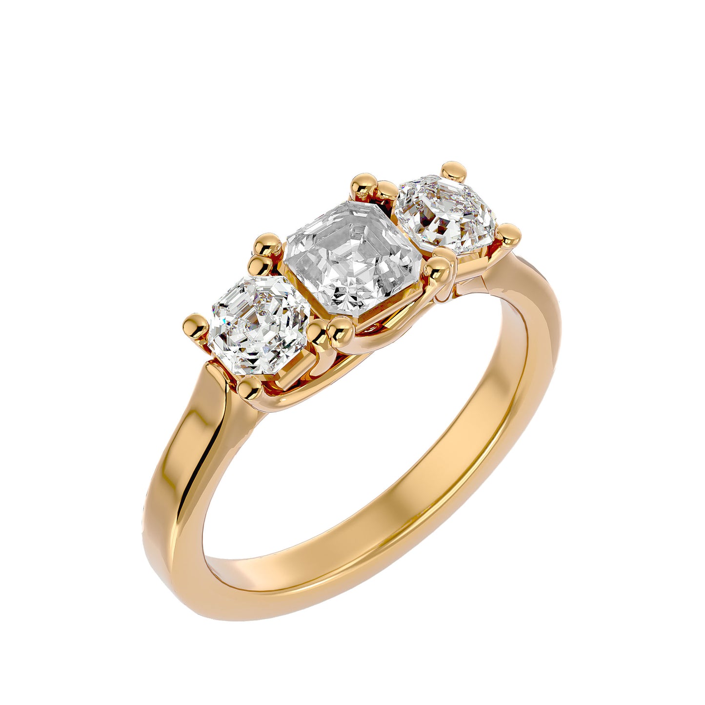 Trilune Signature Three-Stone  – 2.2ct Emerald Diamonds Gold Ring