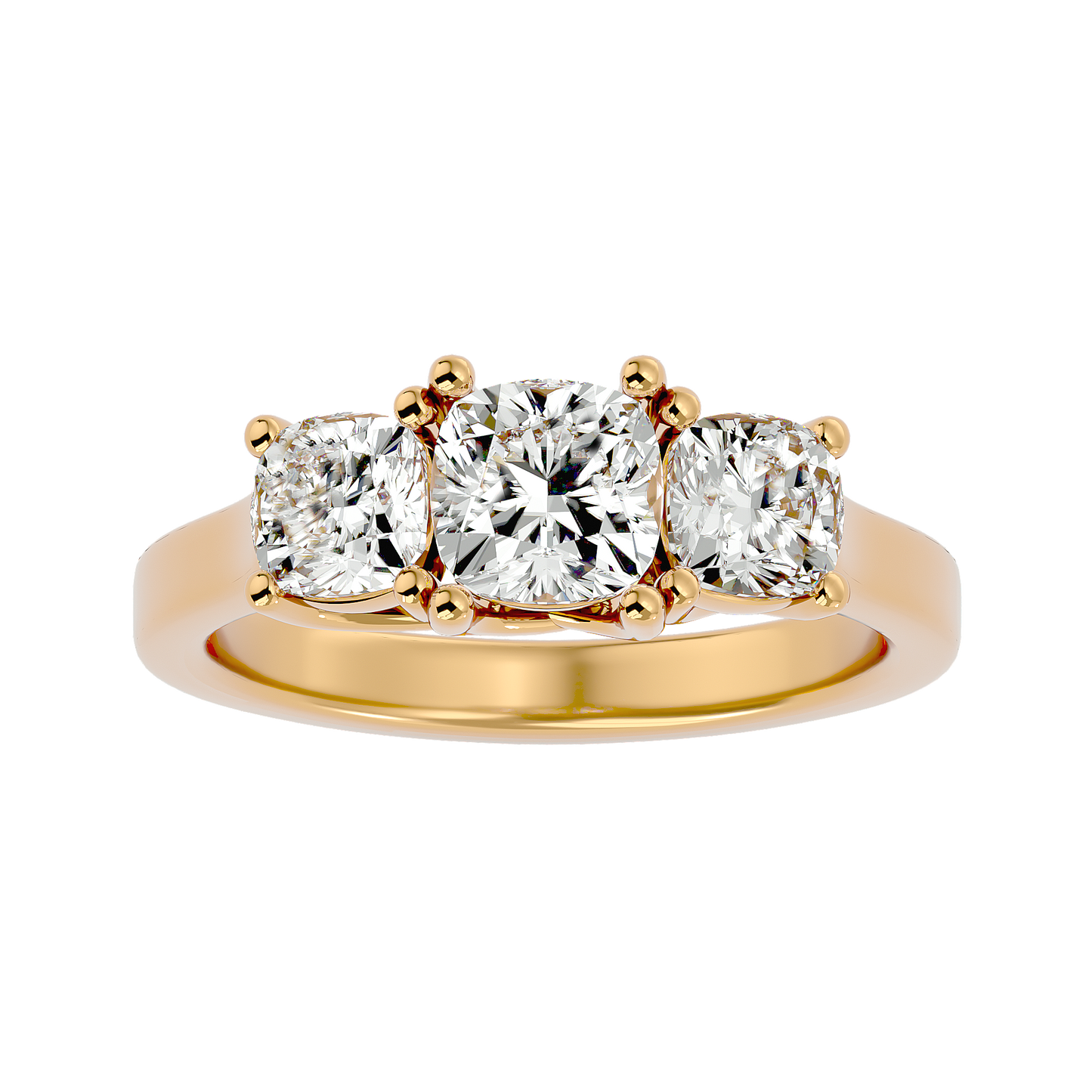 Trilune Beautiful Three Stone- 2.47 Ct Cushion Diamond Gold Ring