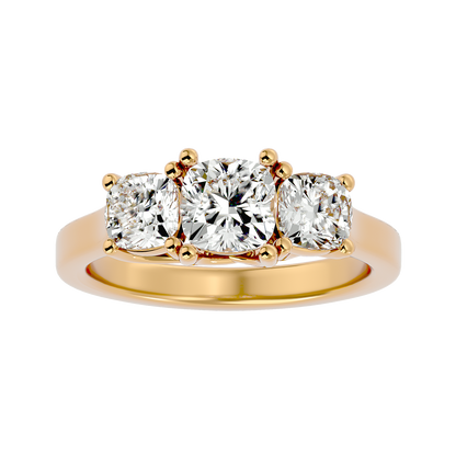 Trilune Beautiful Three Stone- 2.47 Ct Cushion Diamond Gold Ring