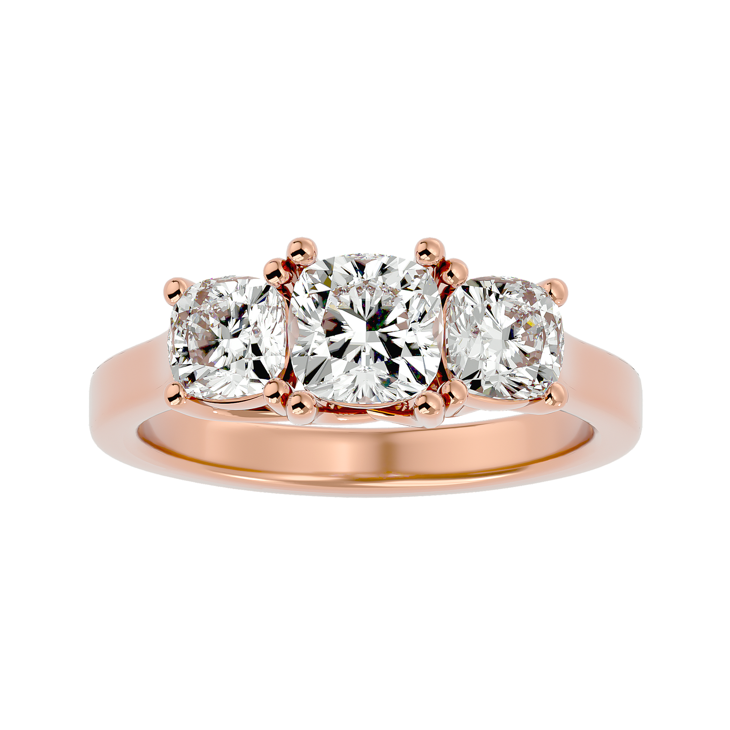 Trilune Beautiful Three Stone- 2.47 Ct Cushion Diamond Gold Ring