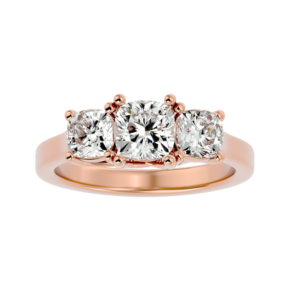 Trilune Beautiful Three Stone- 2.47 Ct Cushion Diamond Gold Ring