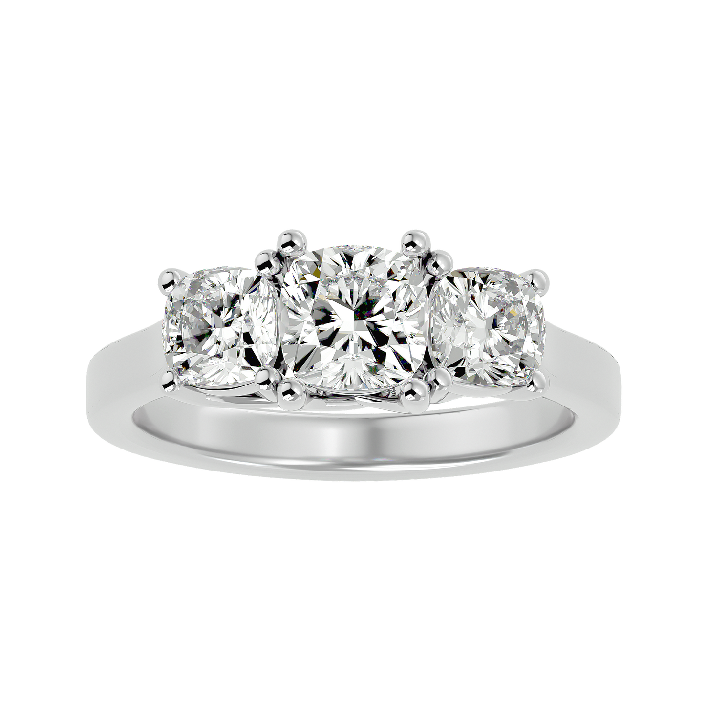 Trilune Beautiful Three Stone- 2.47 Ct Cushion Diamond Gold Ring