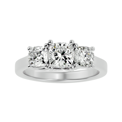 Trilune Beautiful Three Stone- 2.47 Ct Cushion Diamond Gold Ring