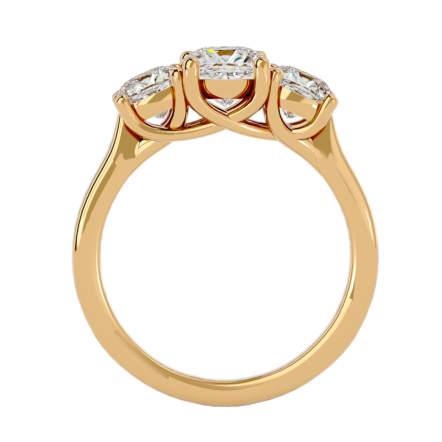 Trilune Beautiful Three Stone- 2.47 Ct Cushion Diamond Gold Ring