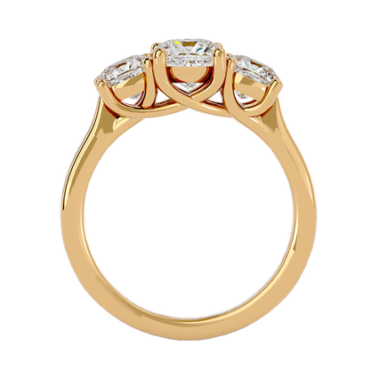 Trilune Beautiful Three Stone- 2.47 Ct Cushion Diamond Gold Ring