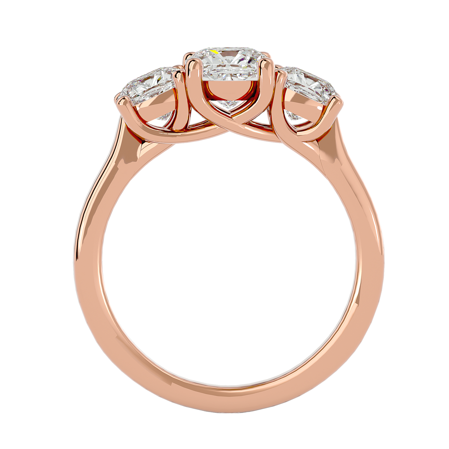 Trilune Beautiful Three Stone- 2.47 Ct Cushion Diamond Gold Ring