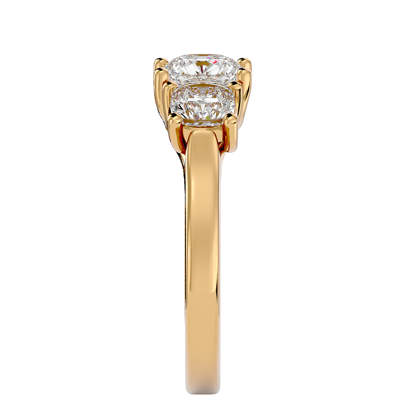 Trilune Beautiful Three Stone- 2.47 Ct Cushion Diamond Gold Ring