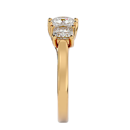 Trilune Beautiful Three Stone- 2.47 Ct Cushion Diamond Gold Ring