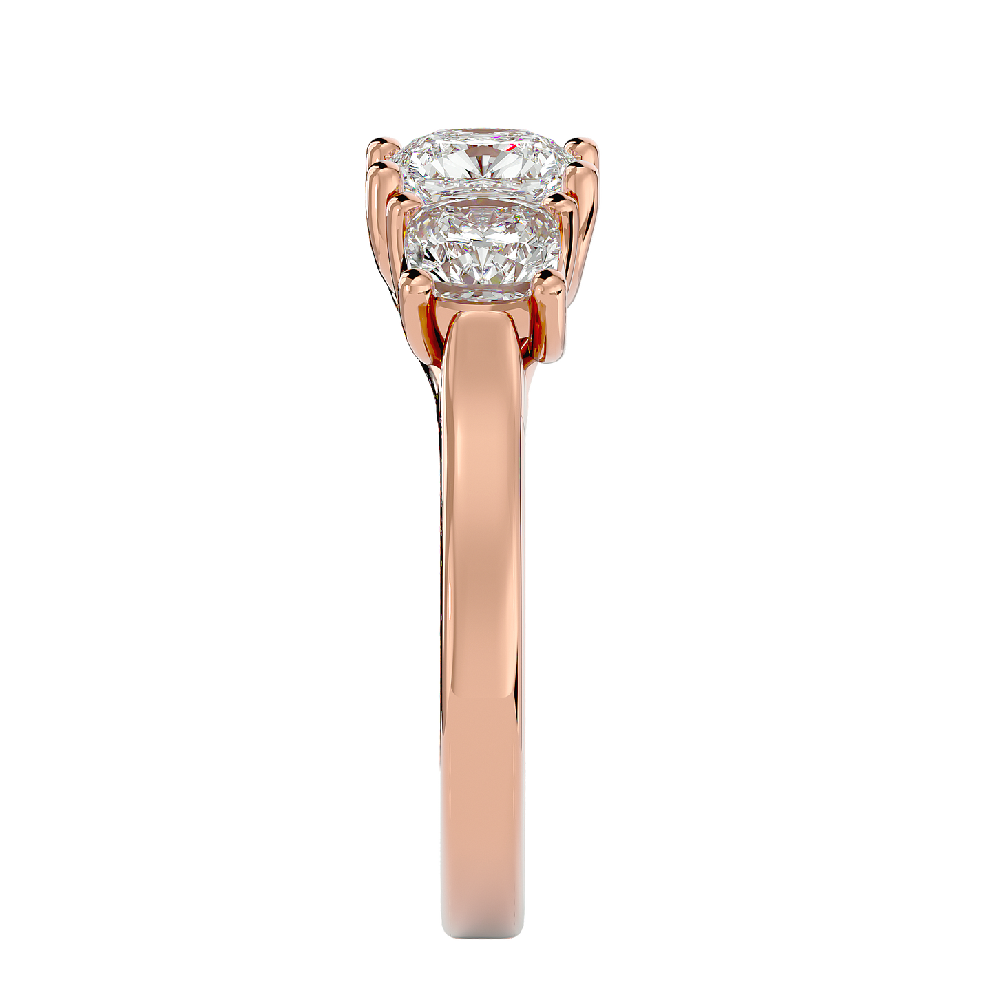 Trilune Beautiful Three Stone- 2.47 Ct Cushion Diamond Gold Ring