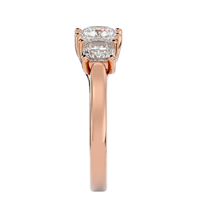 Trilune Beautiful Three Stone- 2.47 Ct Cushion Diamond Gold Ring