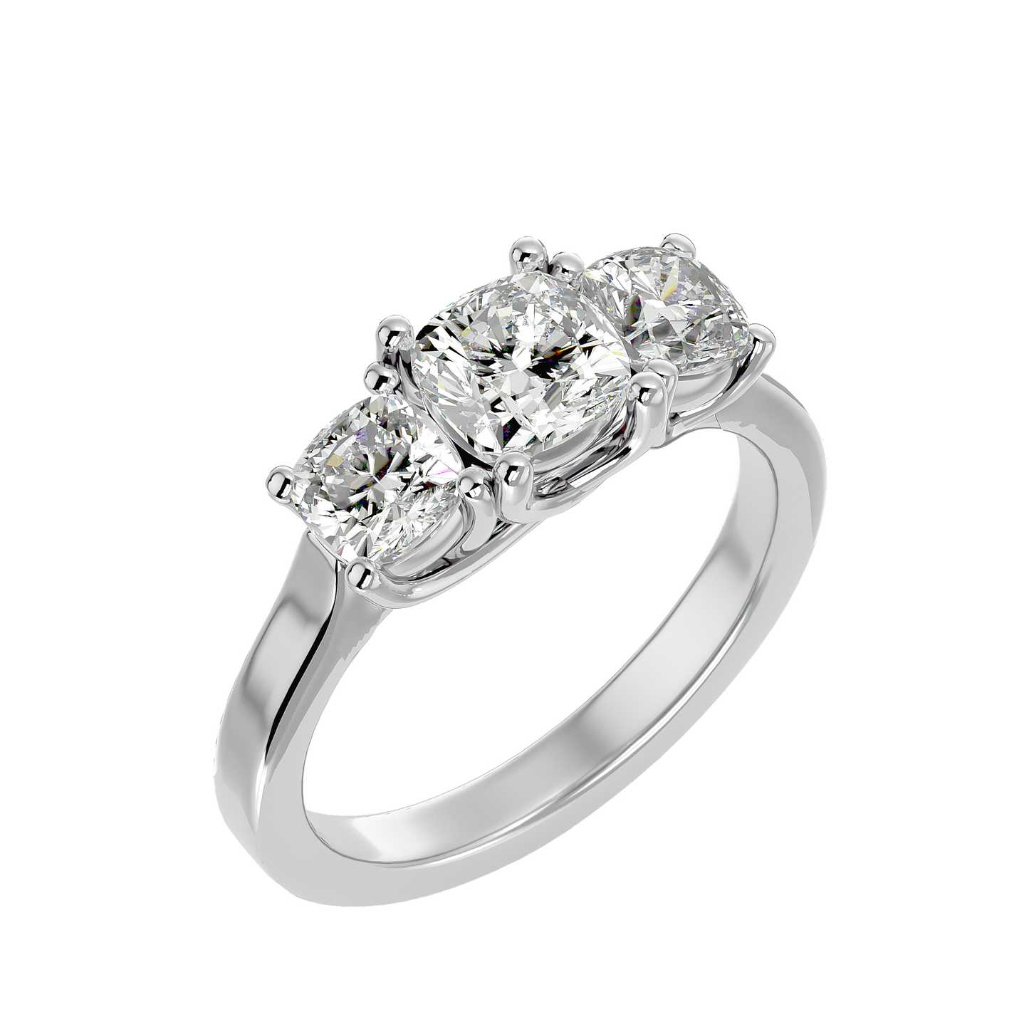 Trilune Beautiful Three Stone- 2.47 Ct Cushion Diamond Gold Ring