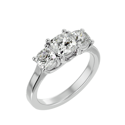 Trilune Beautiful Three Stone- 2.47 Ct Cushion Diamond Gold Ring