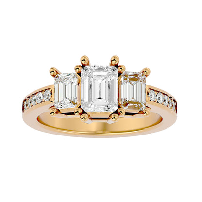 Trilune Orbe Floating Trio – 2.46ct Emerald Diamond Gold Ring