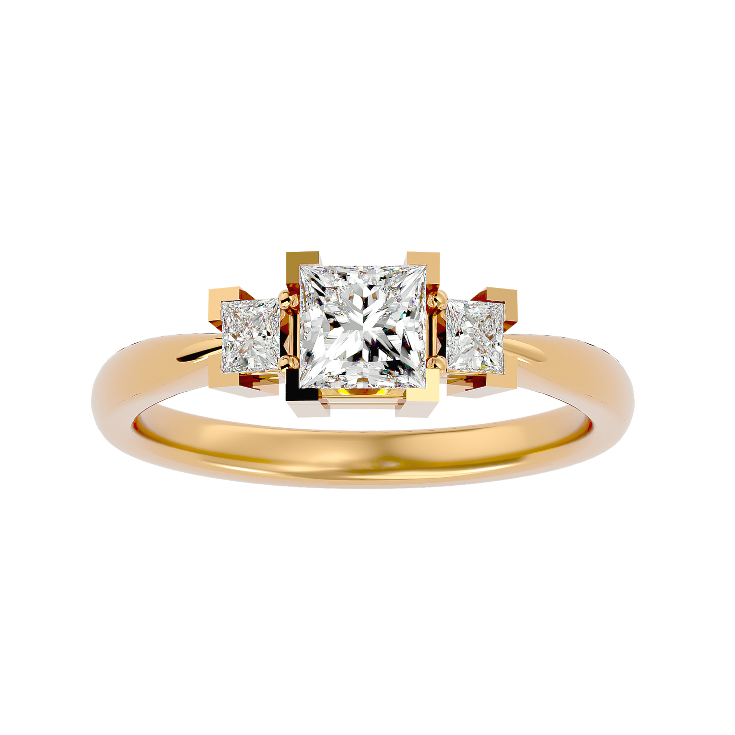 Trilune Beautiful Three-Stone - 1.00 Ct Round Diamond Gold Ring