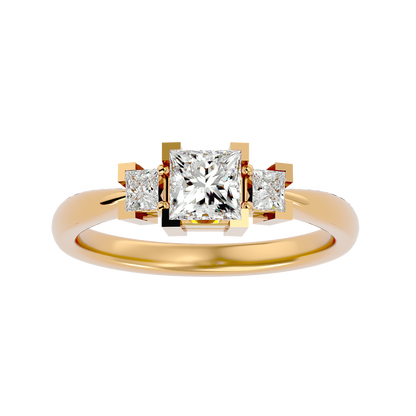 Trilune Beautiful Three-Stone - 1.00 Ct Round Diamond Gold Ring