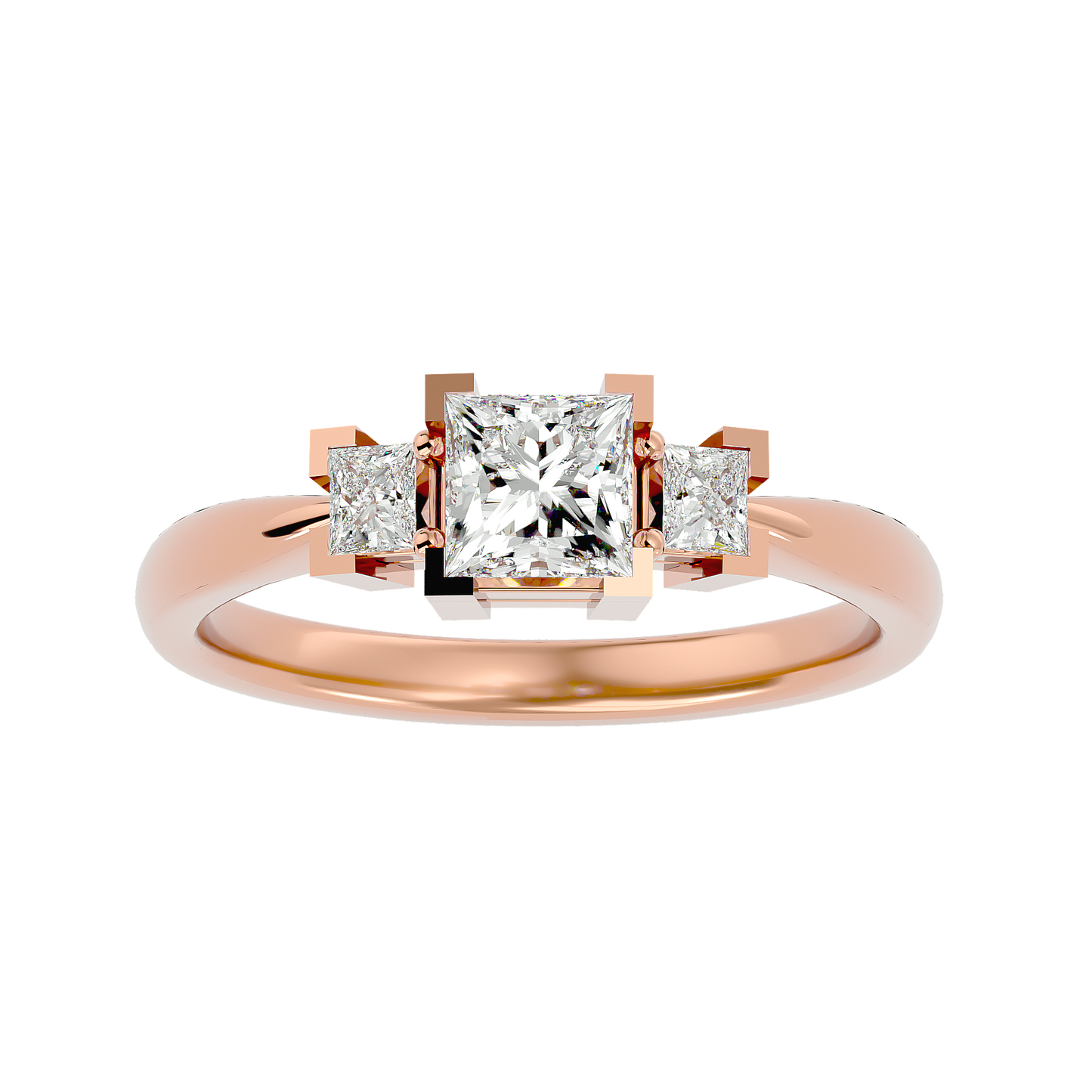 Trilune Beautiful Three-Stone - 1.00 Ct Round Diamond Gold Ring