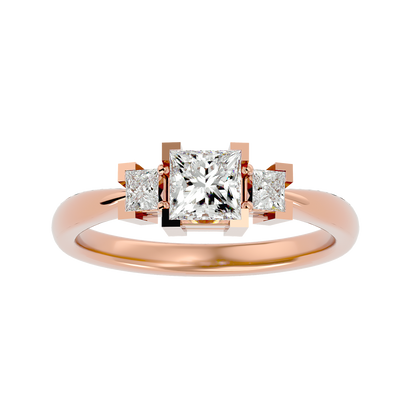 Trilune Beautiful Three-Stone - 1.00 Ct Round Diamond Gold Ring