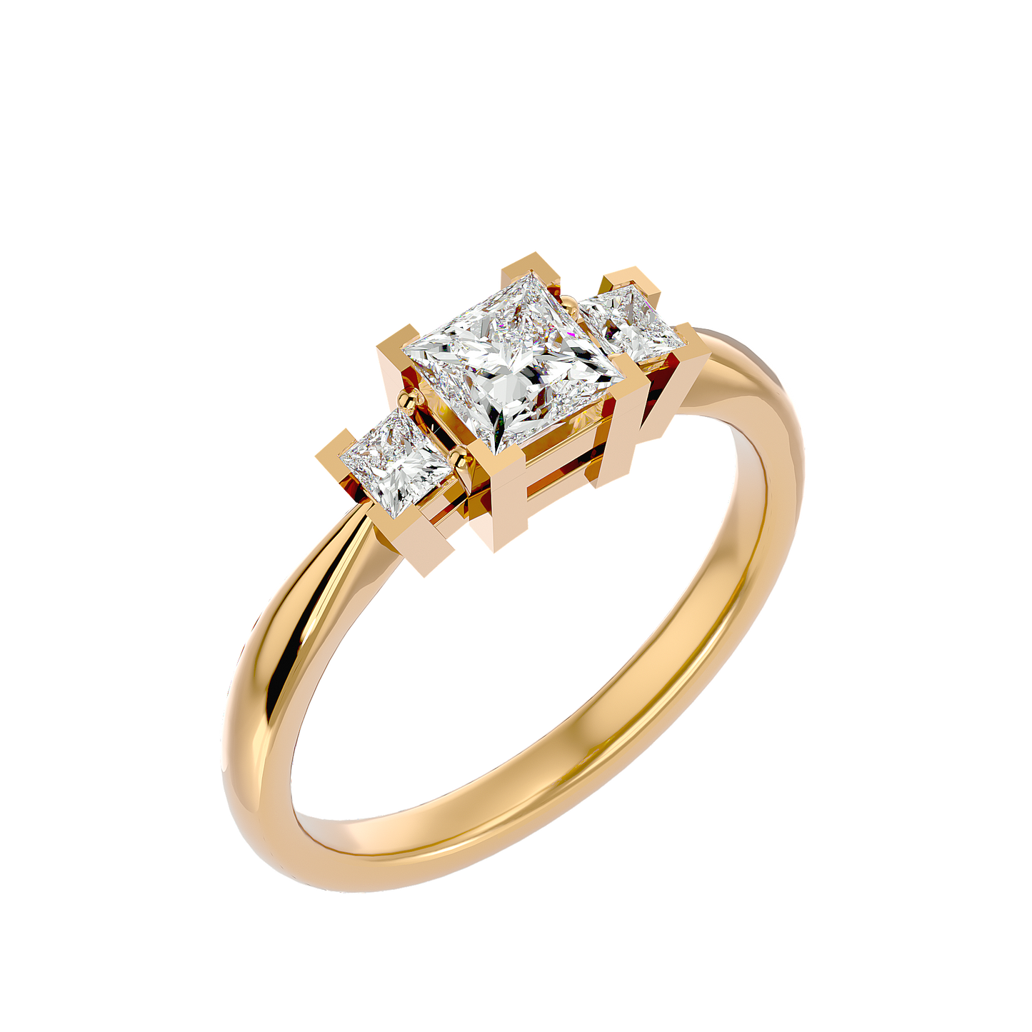 Trilune Beautiful Three-Stone - 1.00 Ct Round Diamond Gold Ring