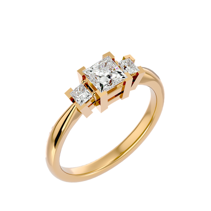 Trilune Beautiful Three-Stone - 1.00 Ct Round Diamond Gold Ring