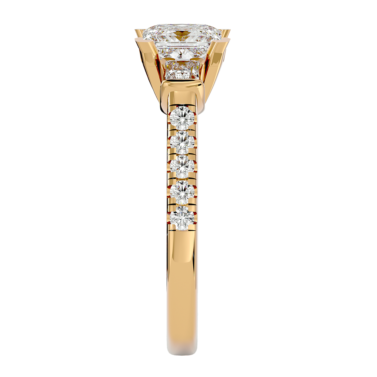 Trilune Beautiful Three-Stone - 1.72 Ct Round Diamond Gold Ring