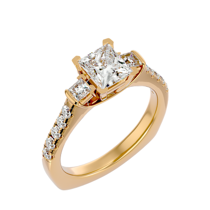 Trilune Beautiful Three-Stone - 1.72 Ct Round Diamond Gold Ring