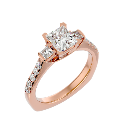 Trilune Beautiful Three-Stone - 1.72 Ct Round Diamond Gold Ring