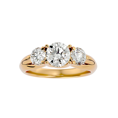 Trilune Beautiful Three-Stone - 2.22 Ct Round Diamond Gold Ring