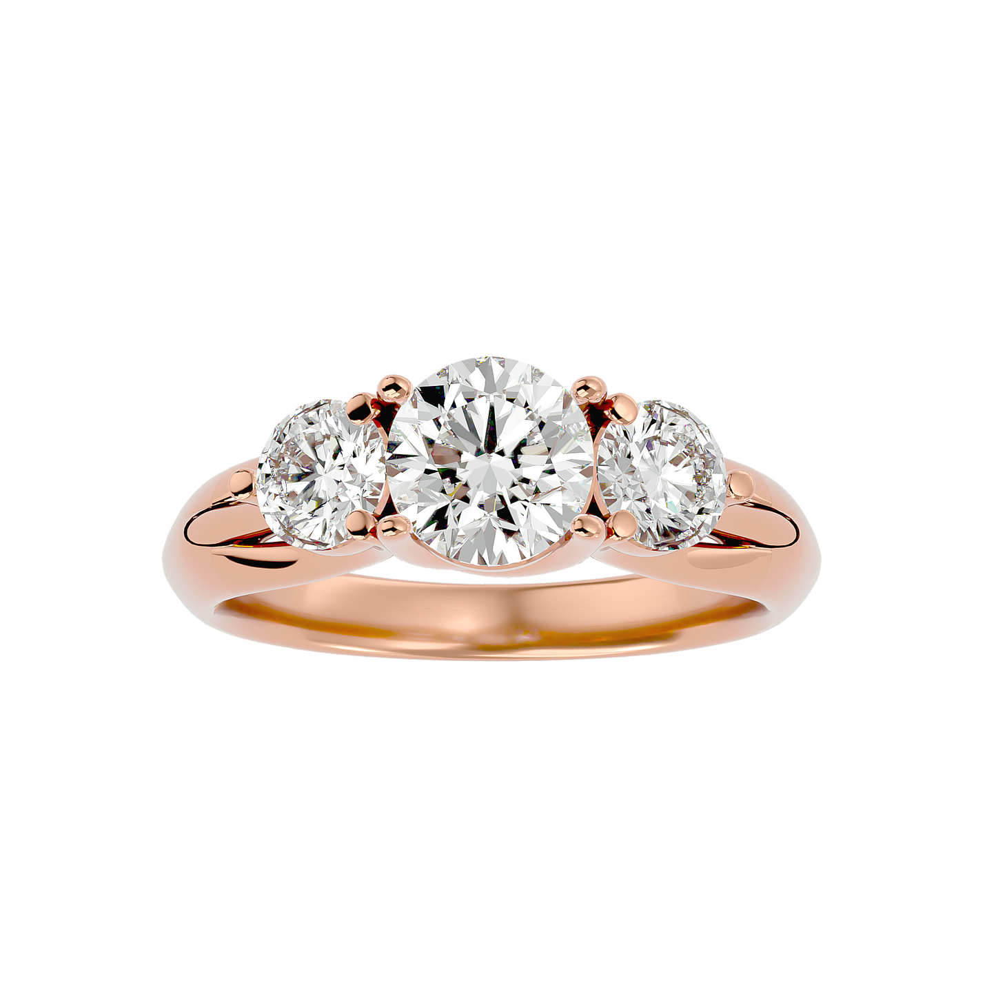 Trilune Beautiful Three-Stone - 2.22 Ct Round Diamond Gold Ring