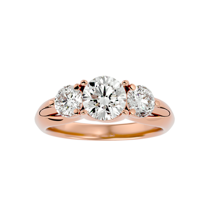Trilune Beautiful Three-Stone - 2.22 Ct Round Diamond Gold Ring