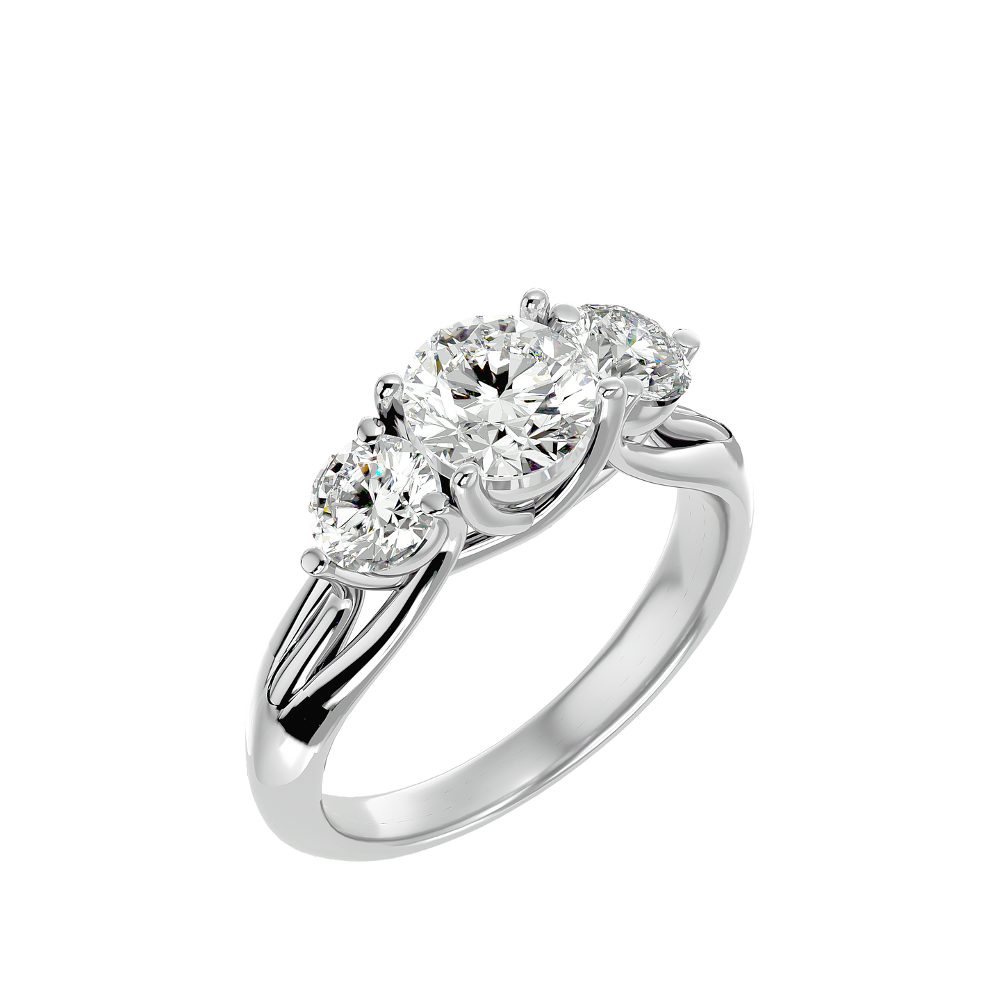 Trilune Beautiful Three-Stone - 2.22 Ct Round Diamond Gold Ring
