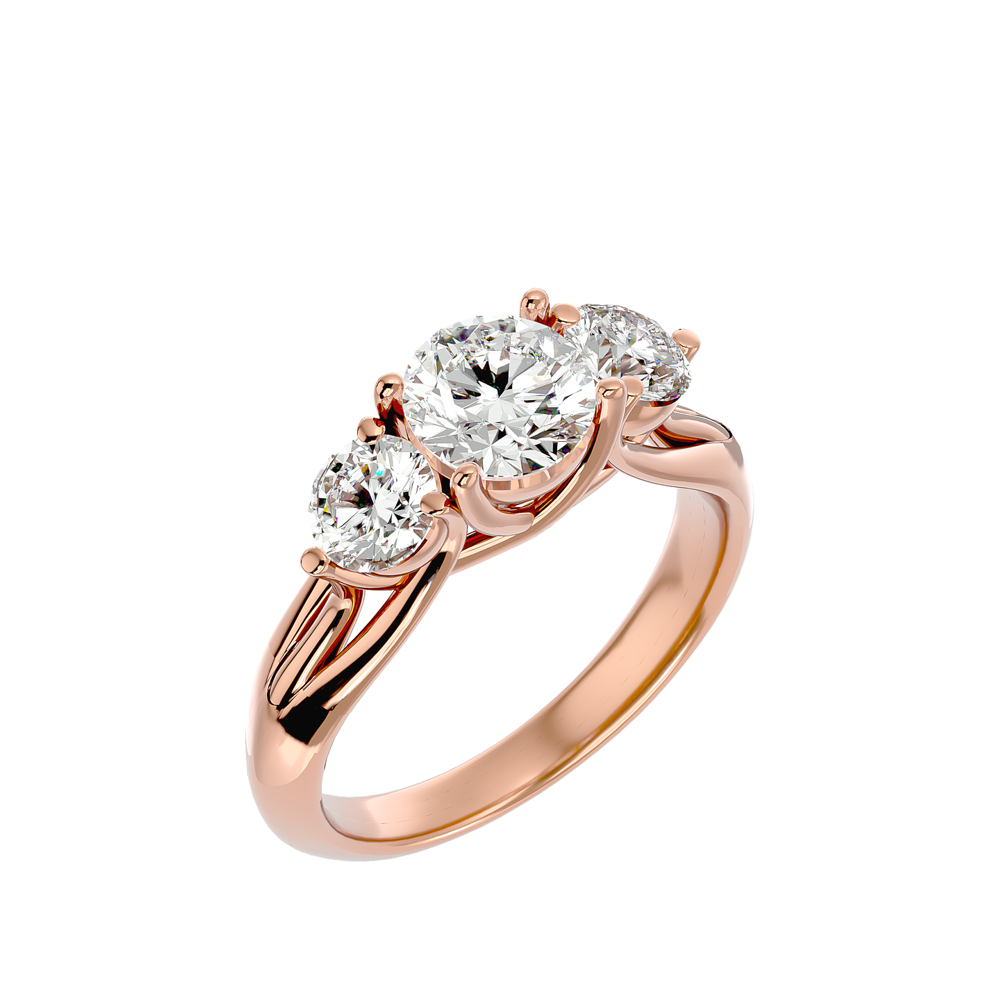 Trilune Beautiful Three-Stone - 2.22 Ct Round Diamond Gold Ring
