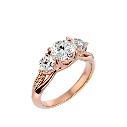 Trilune Beautiful Three-Stone - 2.22 Ct Round Diamond Gold Ring
