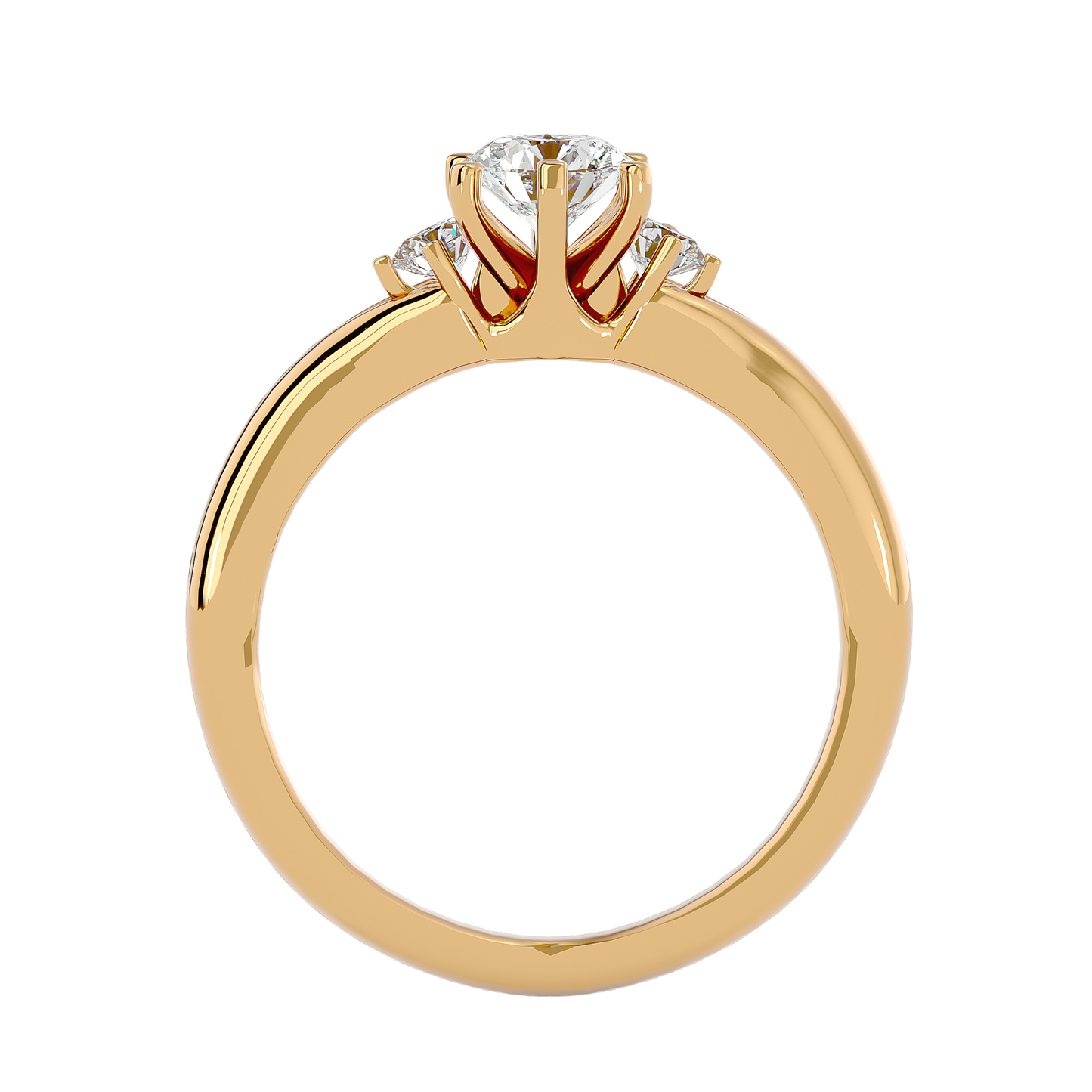 Trilune Beautiful Three-Stone - 0.73 Ct Round Diamond Gold Ring