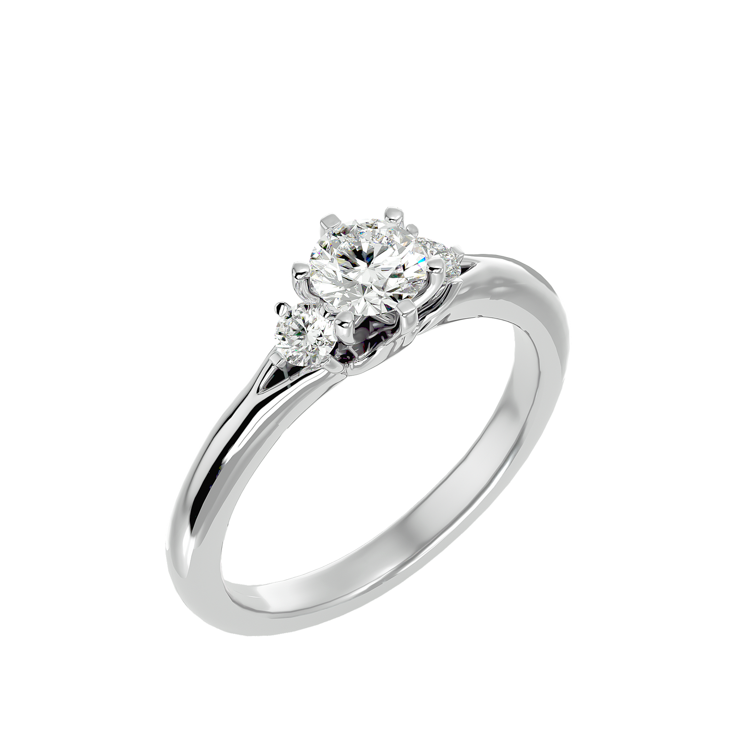 Trilune Beautiful Three-Stone - 0.73 Ct Round Diamond Gold Ring