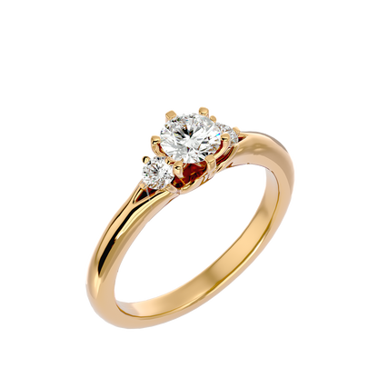 Trilune Beautiful Three-Stone - 0.73 Ct Round Diamond Gold Ring
