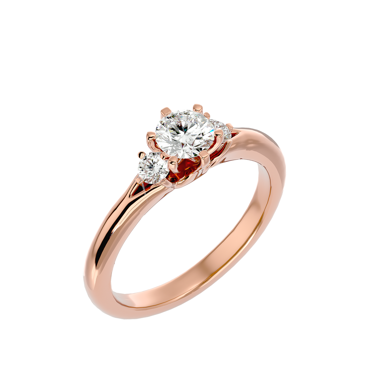 Trilune Beautiful Three-Stone - 0.73 Ct Round Diamond Gold Ring