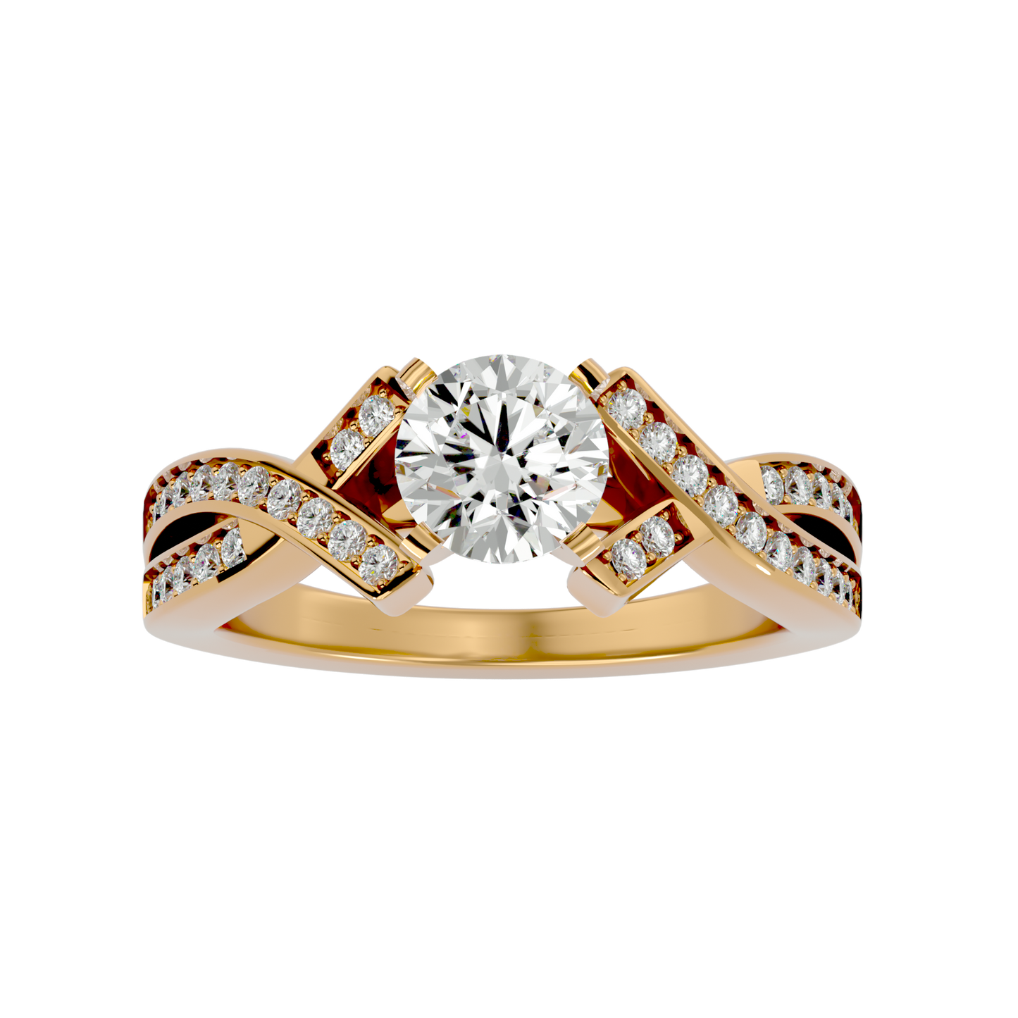 Iconique Beautiful Signature Design - 2.18 Ct Round Diamond Gold Ring