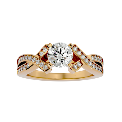 Iconique Beautiful Signature Design - 2.18 Ct Round Diamond Gold Ring