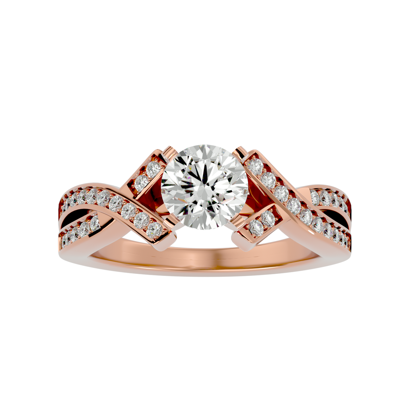 Iconique Beautiful Signature Design - 2.18 Ct Round Diamond Gold Ring
