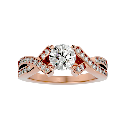 Iconique Beautiful Signature Design - 2.18 Ct Round Diamond Gold Ring