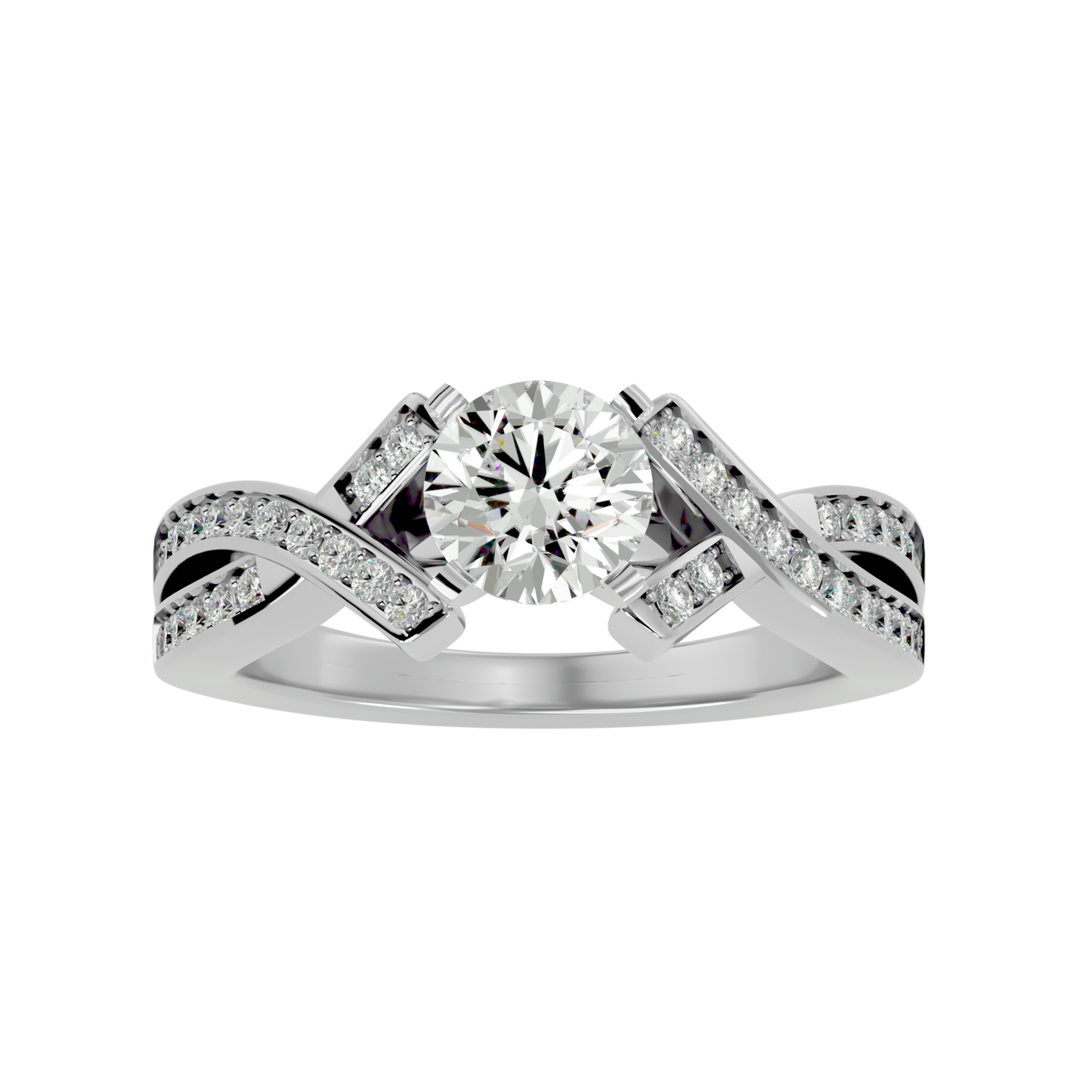 Iconique Beautiful Signature Design - 2.18 Ct Round Diamond Gold Ring